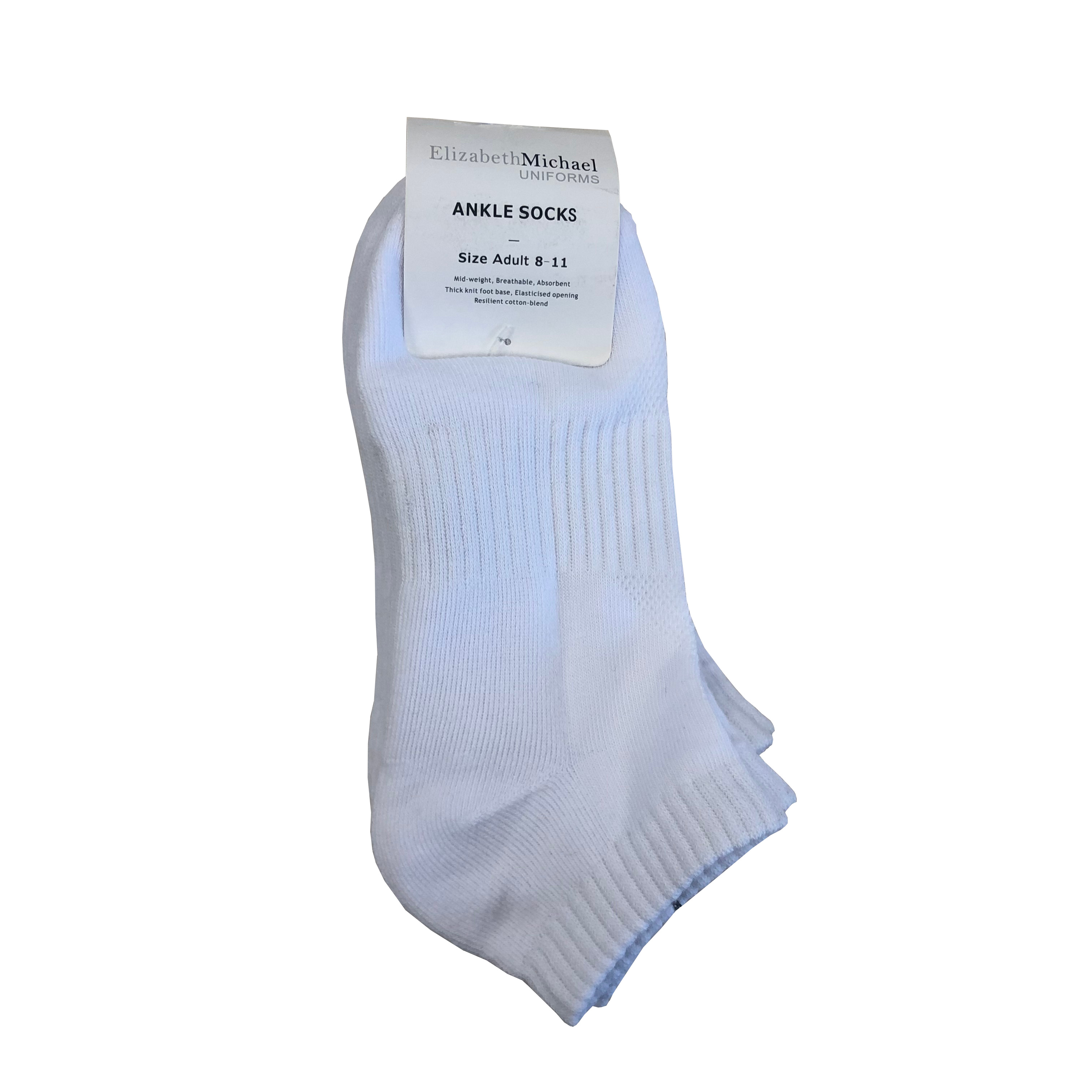Ankle Socks - White (3 Pack) - Elizabeth Michael Uniforms